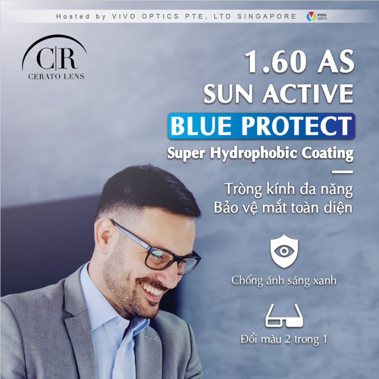 TRÒNG KÍNH CERATO LENS 1.60 SUN ACTIVE BLUE PROTECT  VIVO SINGAPORE